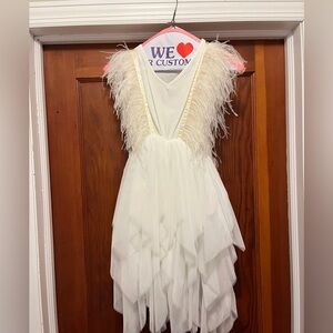 Elegant Cream Feathered Dress